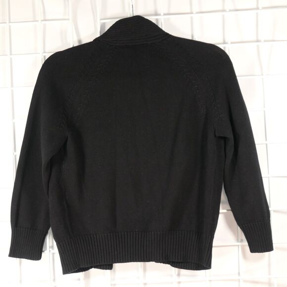 TALBOTS Womens Cropped Knit Cardigan Sweater Size S Black Ribbed Hem Cuffs - Picture 4 of 5